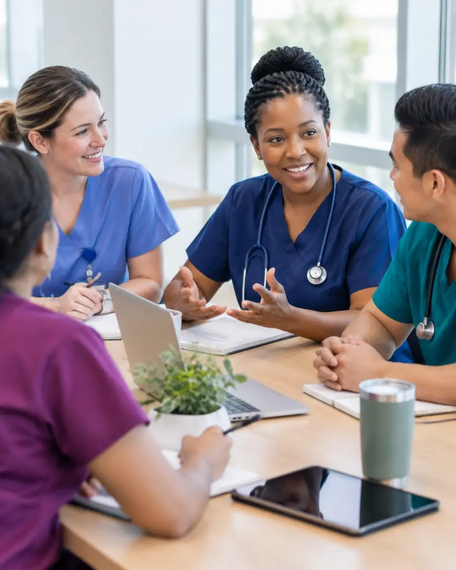 Nurses sharing a constructive team conversation