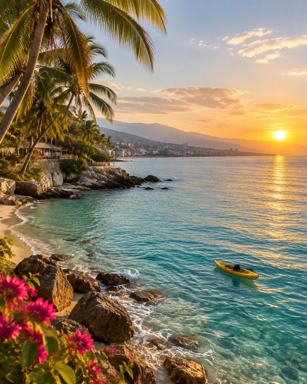 Warm oceanfront coastline in Puerto Vallarta